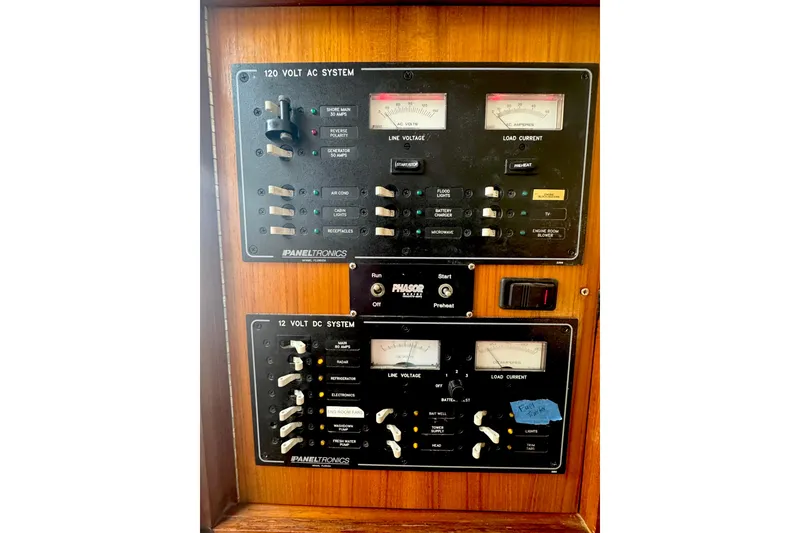 Slide: The Image of Electrical control panel on a 2006 Miller Marine 36 boat, featuring AC and DC systems. - 27