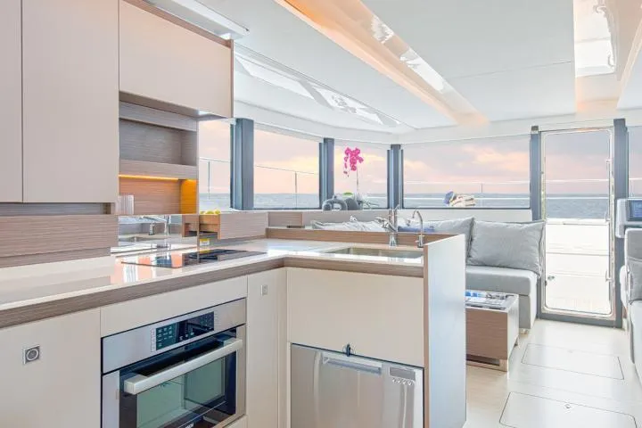 Slide: The Image of Manufacturer Provided Image: Modern kitchen interior on 2025 Leopard 40 Powercat yacht with ocean view. - 14