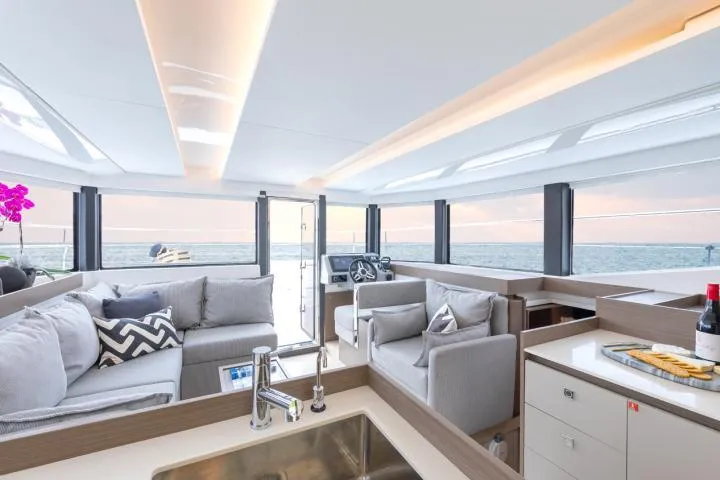Slide: The Image of Manufacturer Provided Image: Luxurious interior of 2025 Leopard 40 Powercat yacht with modern furnishings and ocean view. - 17