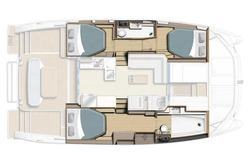 Slide: The Image of Manufacturer Provided Image: 2025 Leopard 40 Powercat layout with four cabins, two bathrooms, and spacious living areas. - 21