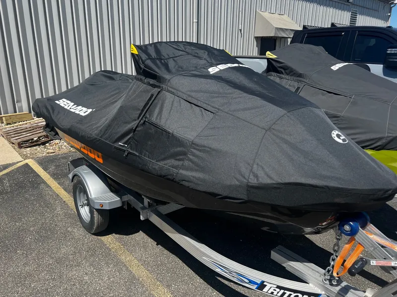 Slide: The Image of 2023 Sea-Doo GTX 230 iBR iDF covered on trailer. - 6