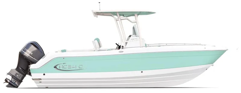 Slide: The Image of 2022 Robalo R242 Explorer boat, turquoise and white, side view. - 11