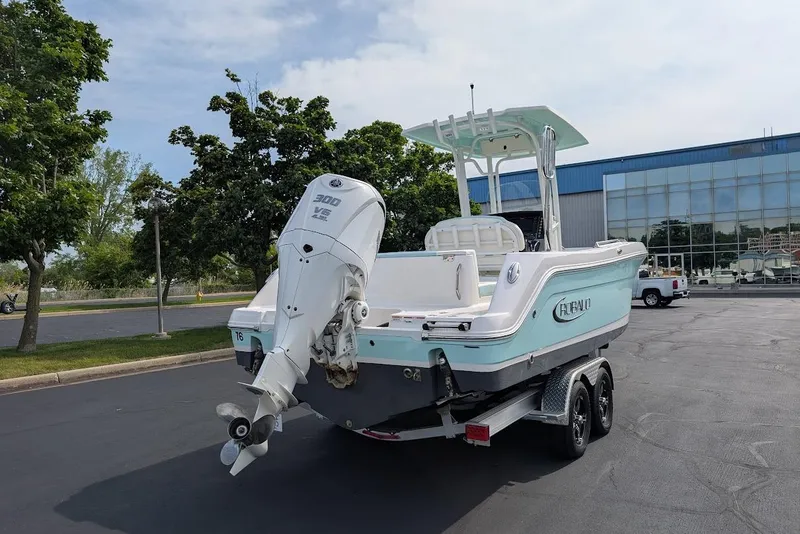 Slide: The Image of 2022 Robalo R242 Explorer boat on trailer with Yamaha 300 V6 engine. - 8
