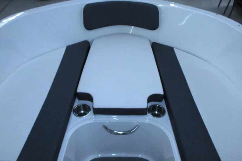 Slide: The Image of 2020 Bayliner VR4 Bowrider OB interior seating with cup holders and cushioned backrest. - 14