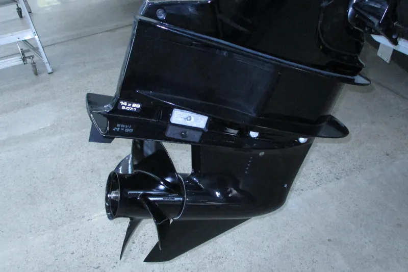 Slide: The Image of Close-up of a 2020 Bayliner VR4 Bowrider OB outboard motor propeller. - 19