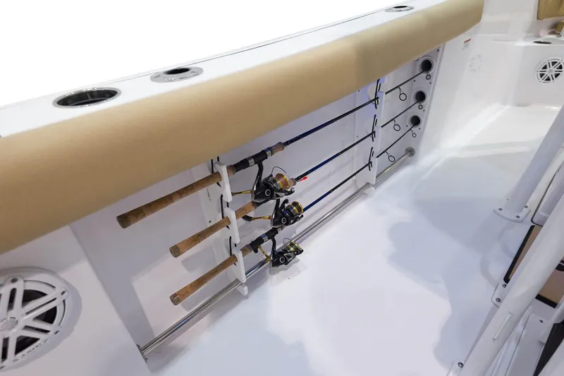 Slide: The Image of Manufacturer Provided Image: 2021 Sportsman Open 232 Center Console fishing rod holders and storage. - 19