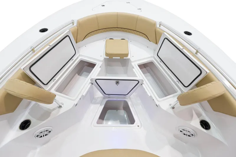 Slide: The Image of Manufacturer Provided Image: 2021 Sportsman Open 232 Center Console boat interior with storage compartments and seating. - 7