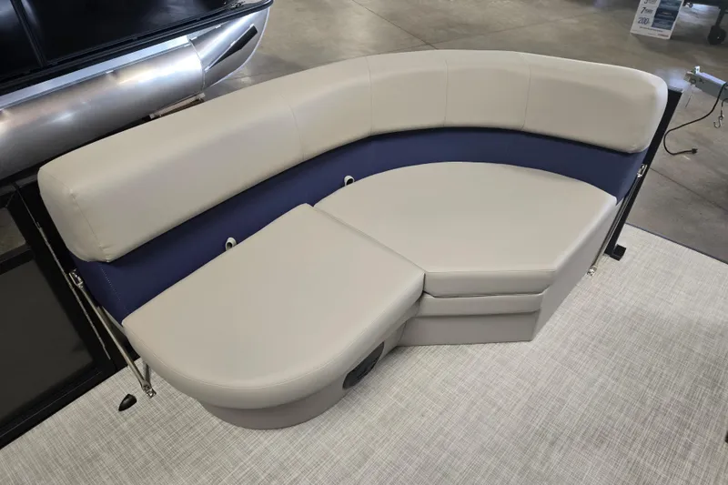 Slide: The Image of Modern Dockside 22DQ275 boat seating, 2026 model, featuring sleek gray and blue upholstery. - 7