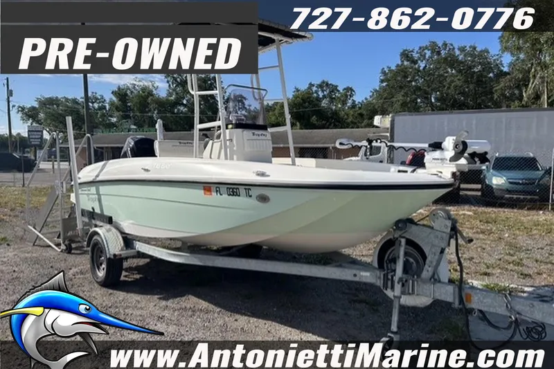 Slide: The Image of Pre-owned 2022 Bayliner Trophy T18Bay boat on trailer at Antonietti Marine. - 2