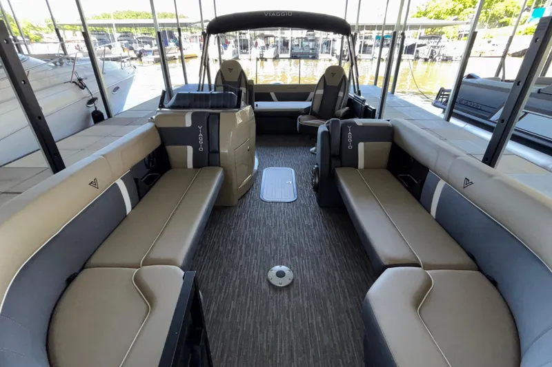 Slide: The Image of Luxurious 2026 Viaggio Z24U pontoon boat interior with spacious seating and modern design. - 10