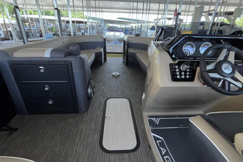 Slide: The Image of Interior of 2026 Viaggio Z24U boat with modern dashboard and seating. - 23