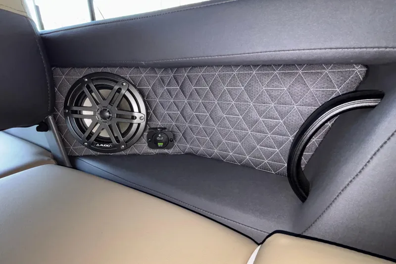 Slide: The Image of Interior of 2026 Viaggio Z24U with speaker and quilted panel design. - 36