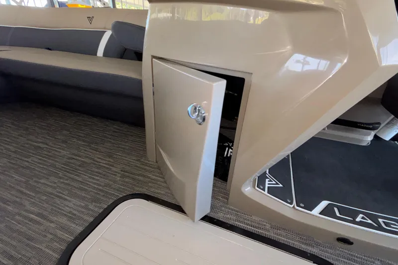 Slide: The Image of 2026 Viaggio Z24U boat interior with open storage compartment and seating area. - 42
