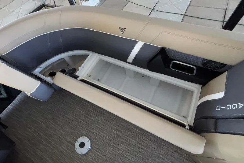 Slide: The Image of Interior view of 2026 Viaggio Z24U boat with open storage compartment and seating. - 48
