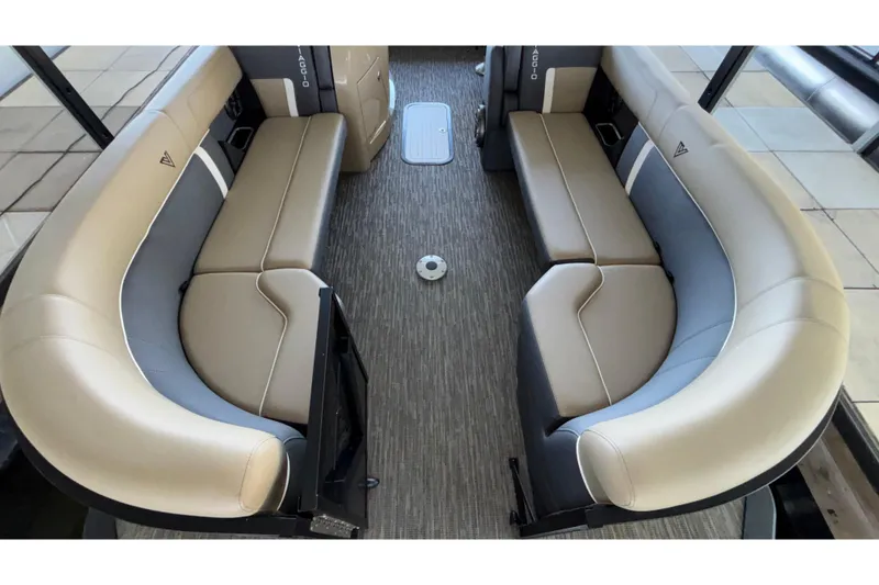 Slide: The Image of Luxurious seating on 2026 Viaggio Z24U boat, featuring elegant beige and gray upholstery. - 9