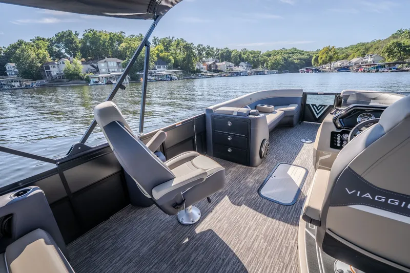 Slide: The Image of Luxurious 2026 Viaggio Z24S boat interior on a serene lake. - 19