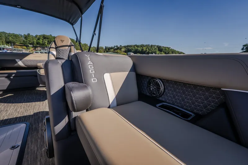 Slide: The Image of Luxurious interior of 2026 Viaggio Z24S boat with elegant seating and scenic lake view. - 28