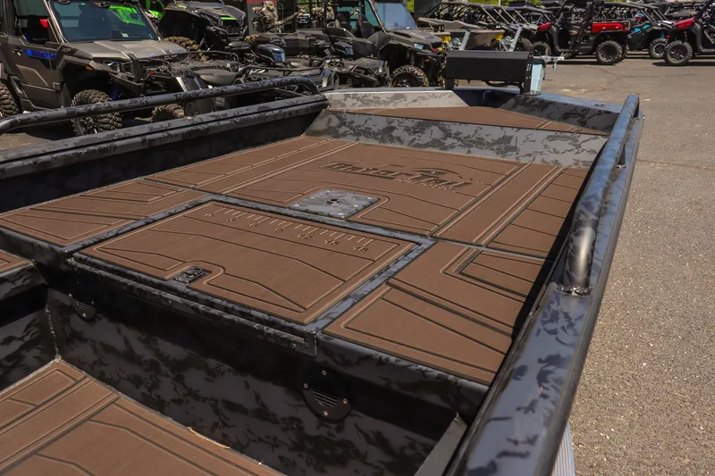 Slide: The Image of 2026 Gator Tail 17/50 MID DECK SAVAGE SERIES boat with camo design and spacious deck. - 10