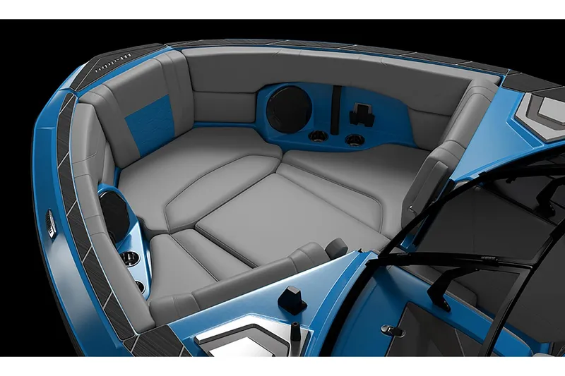 Slide: The Image of Manufacturer Provided Image: 2026 Malibu Wakesetter 23 LSV interior, featuring sleek blue and gray seating design. - 4