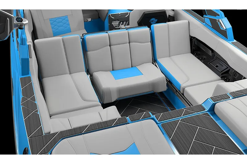 Slide: The Image of Manufacturer Provided Image: 2026 Malibu Wakesetter 23 LSV interior with modern gray and blue seating design. - 7