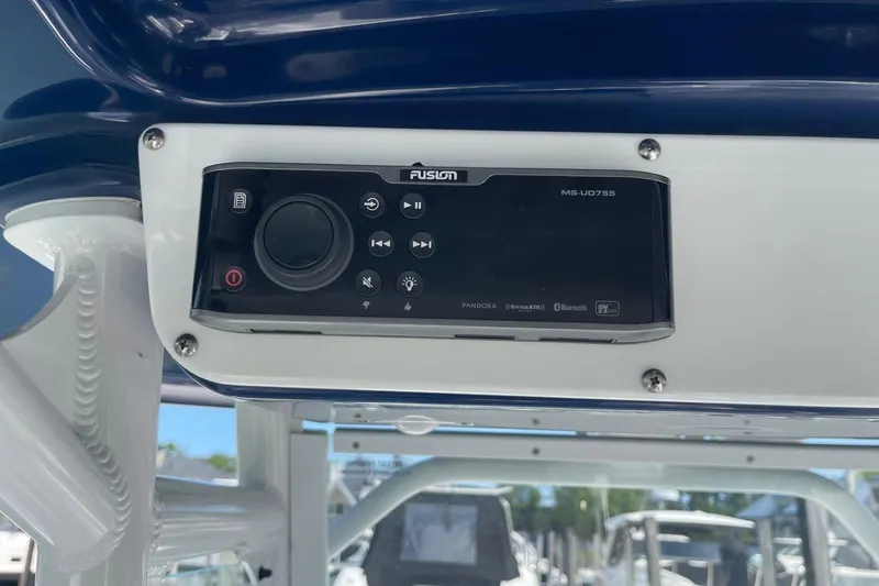 Slide: The Image of Fusion MS-UD755 stereo system on 2018 Everglades 230 Center Console boat. - 12