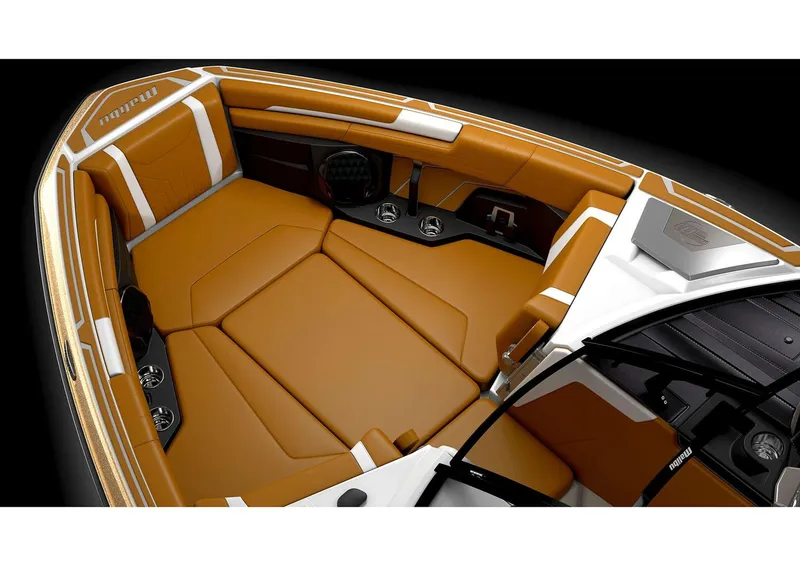 Slide: The Image of Manufacturer Provided Image: 2026 Malibu Wakesetter 25 LSV boat interior with luxurious tan seating. - 3