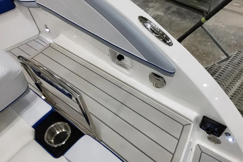 Slide: The Image of 2027 Formula 330 Crossover Bowrider OB interior with sleek seating and stainless steel accents. - 24