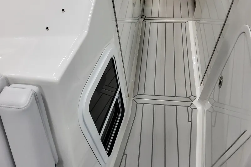 Slide: The Image of 2027 Formula 330 Crossover Bowrider OB interior with sleek, modern flooring design. - 38