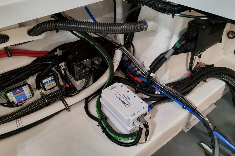 Slide: The Image of Electrical system of 2027 Formula 330 Crossover Bowrider OB boat, showcasing wiring and components. - 74