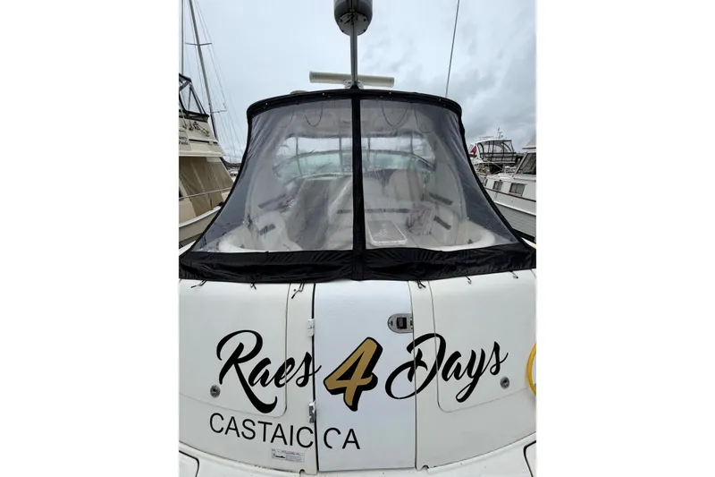 Slide: The Image of 2006 Sea Ray 38 Sundancer boat with "Raes 4 Days" name, docked in Castaic, CA. - 4