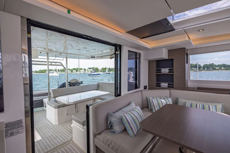 Slide: The Image of Luxurious interior of 2022 Leopard 42 yacht with scenic ocean view. - 30