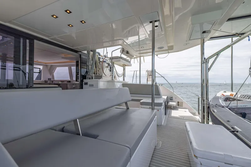 Slide: The Image of Luxurious 2022 Leopard 42 yacht interior with spacious seating and ocean view. - 22