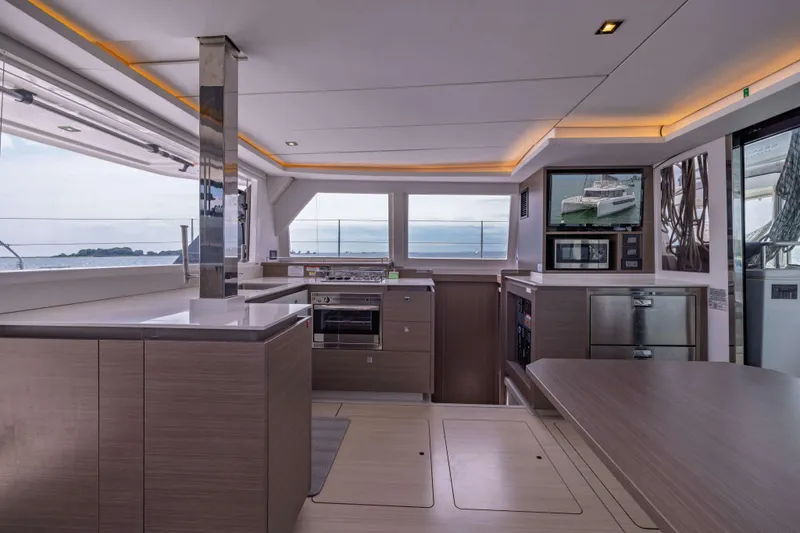 Slide: The Image of Luxurious interior of 2022 Leopard 42 yacht with modern kitchen and ocean view. - 37