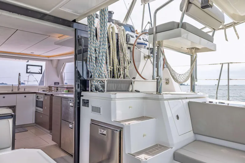 Slide: The Image of Luxurious interior of 2022 Leopard 42 yacht with modern kitchen and seating area. - 23