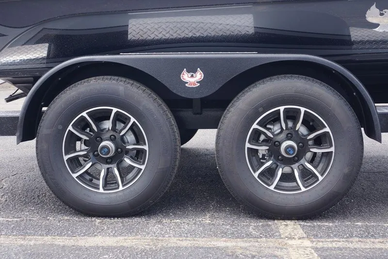 Slide: The Image of Dual wheels on a 2026 Phoenix 819 ZXL trailer, featuring stylish alloy rims. - 9