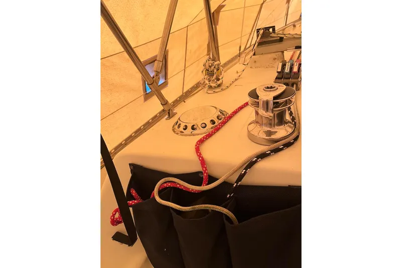 Slide: The Image of Interior view of a 1999 Seaward Eagle 32 yacht with ropes and winch. - 12