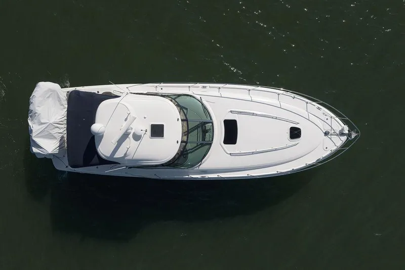 Slide: The Image of Aerial view of 2005 Sea Ray 420 Sundancer yacht on water. - 5