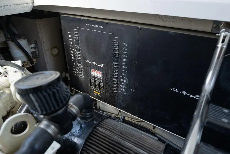 Slide: The Image of Electrical panel of a 2005 Sea Ray 420 Sundancer boat. - 76