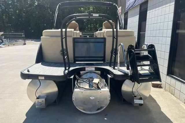 Slide: The Image of 2026 Godfrey Monaco 235 SB pontoon boat rear view with seating and ladder. - 5