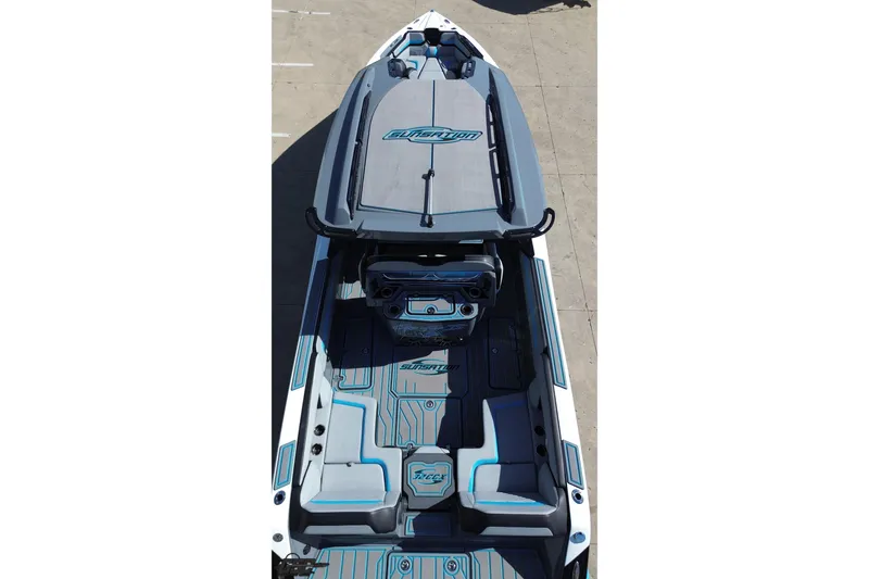 Slide: The Image of 2025 Sunsation 32 CCX boat, top view, showcasing sleek design and spacious seating. - 46