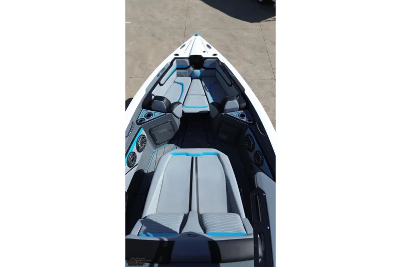 Slide: The Image of 2025 Sunsation 32 CCX boat interior with sleek seating and modern design. - 48