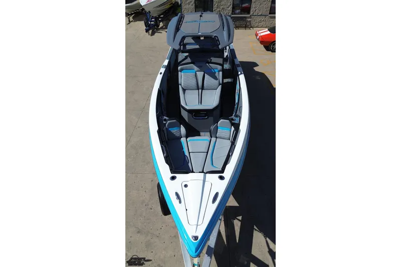 Slide: The Image of 2025 Sunsation 32 CCX boat with sleek design and modern seating, viewed from above. - 53