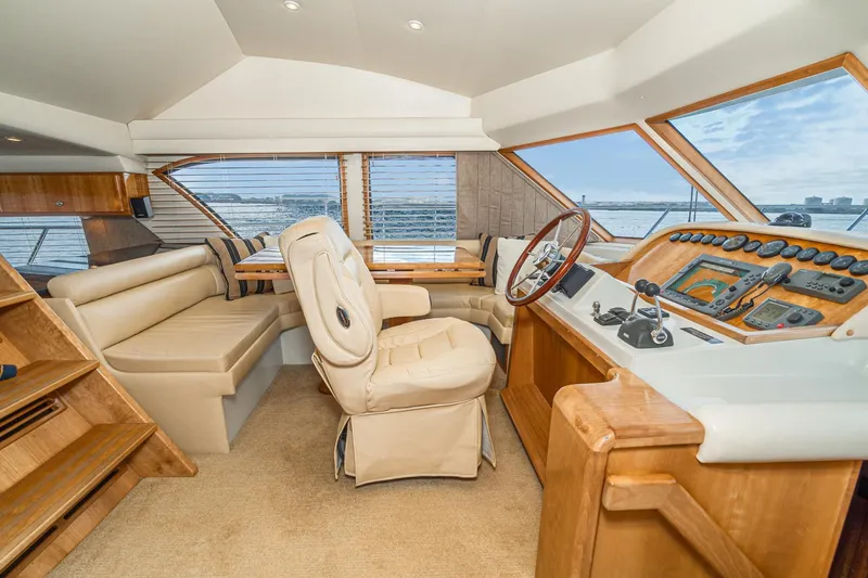 Slide: The Image of Luxurious 2006 Navigator 5100 yacht interior with helm, leather seating, and panoramic windows. - 29