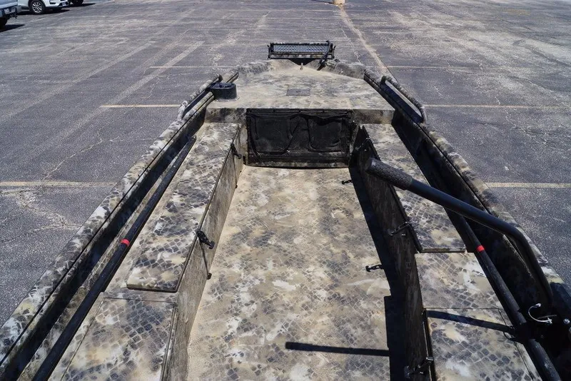 Slide: The Image of Camouflage-patterned 2021 Excel 1751 F4 boat parked on asphalt surface. - 5