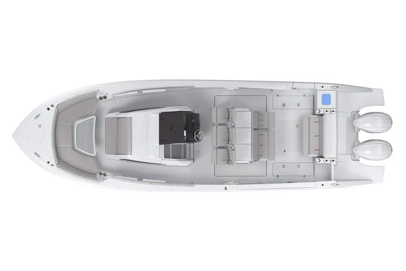 Slide: The Image of Manufacturer Provided Image: Top view of 2025 Pursuit S 358 Sport boat with dual engines and spacious deck layout. - 15