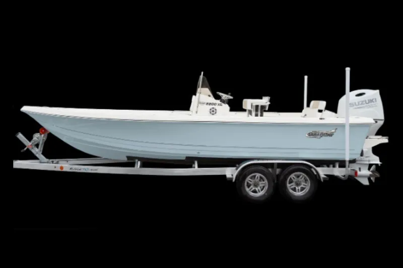 The Image of 2027 Bulls Bay 2200 XS boat on trailer with Suzuki engine, side view. - 1