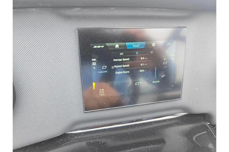 Slide: The Image of Dashboard display of 2025 Yamaha Boats AR190 showing speed, fuel, and engine hours. - 22