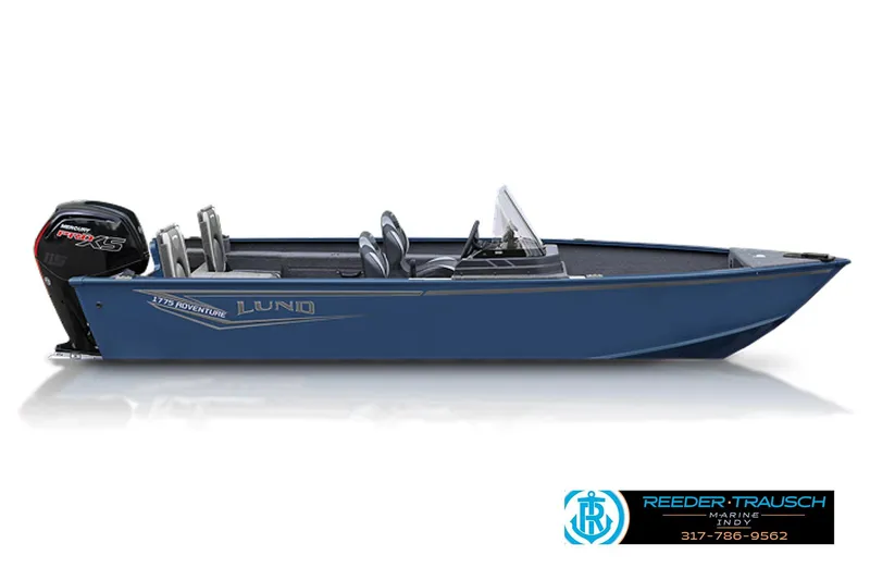 The Image of 2026 Lund 1775 Adventure SS boat, blue exterior, side view, with Mercury Pro XS engine. - 1