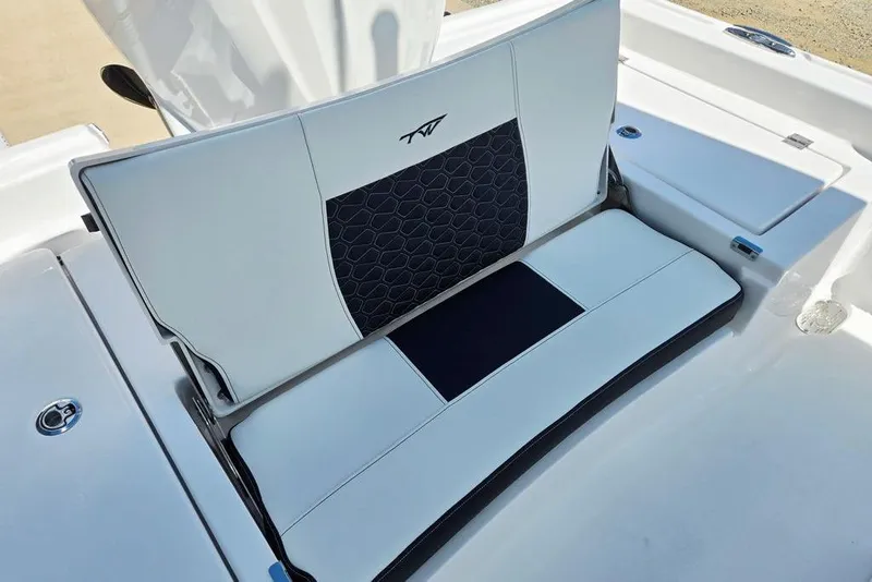Slide: The Image of 2026 Tidewater 2210 Carolina Bay boat seat with stylish black and white upholstery. - 26