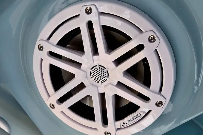 Slide: The Image of Close-up of JL Audio speaker on 2026 Tidewater 2210 Carolina Bay boat. - 34
